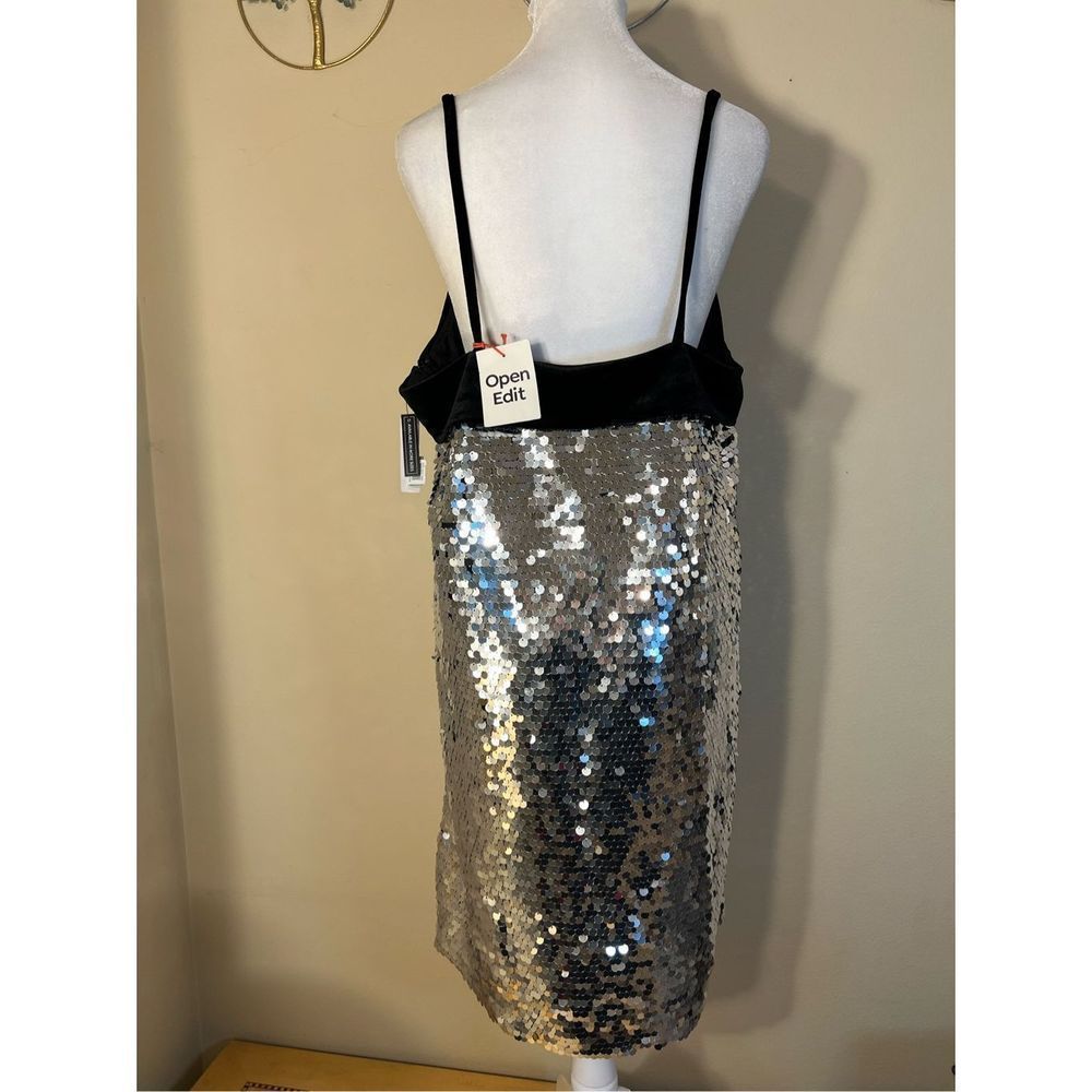 Nwt! Open Edit Silver Black Sequin Shift Dress W … - image 8